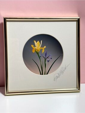 Vintage 80s retro art deco framed flower art